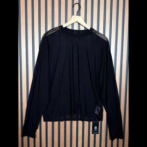 New Sumwon Top Medium Womens Black Sheer Long Sleeve Crewneck Pullover